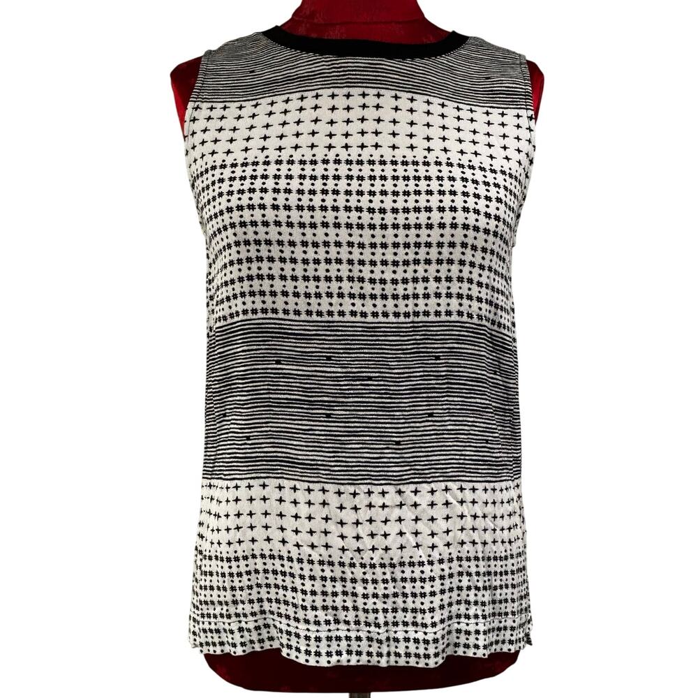 Madewell sleeveless blouse top size S black & white geometric stripes casual